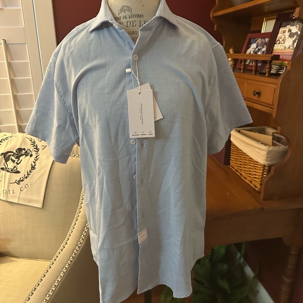 Denim & Flower Blue Casual Button Down Shirt No Iron